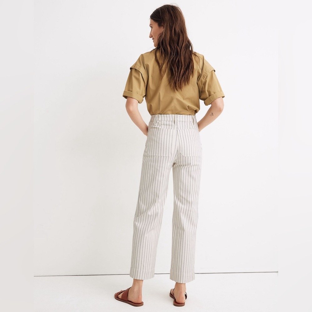 NWT Madewell Slim Emmett Wide-Leg Crop Pants Indigo Stripe: Button-Front Size 23 - Picture 3 of 10